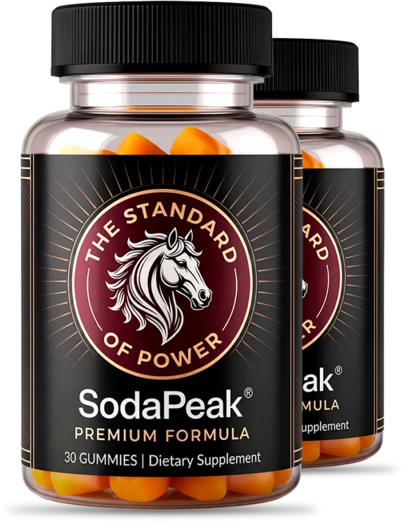 Two bottles of SodaPeak Premium Formula gummies, a 60 day supply